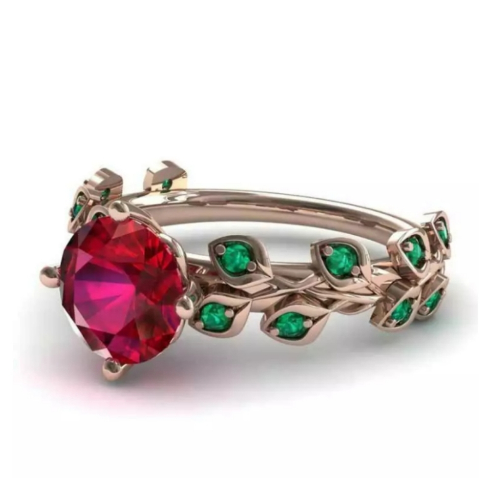 Round Cut Ruby Ring 925 SS Rose Gold Filled